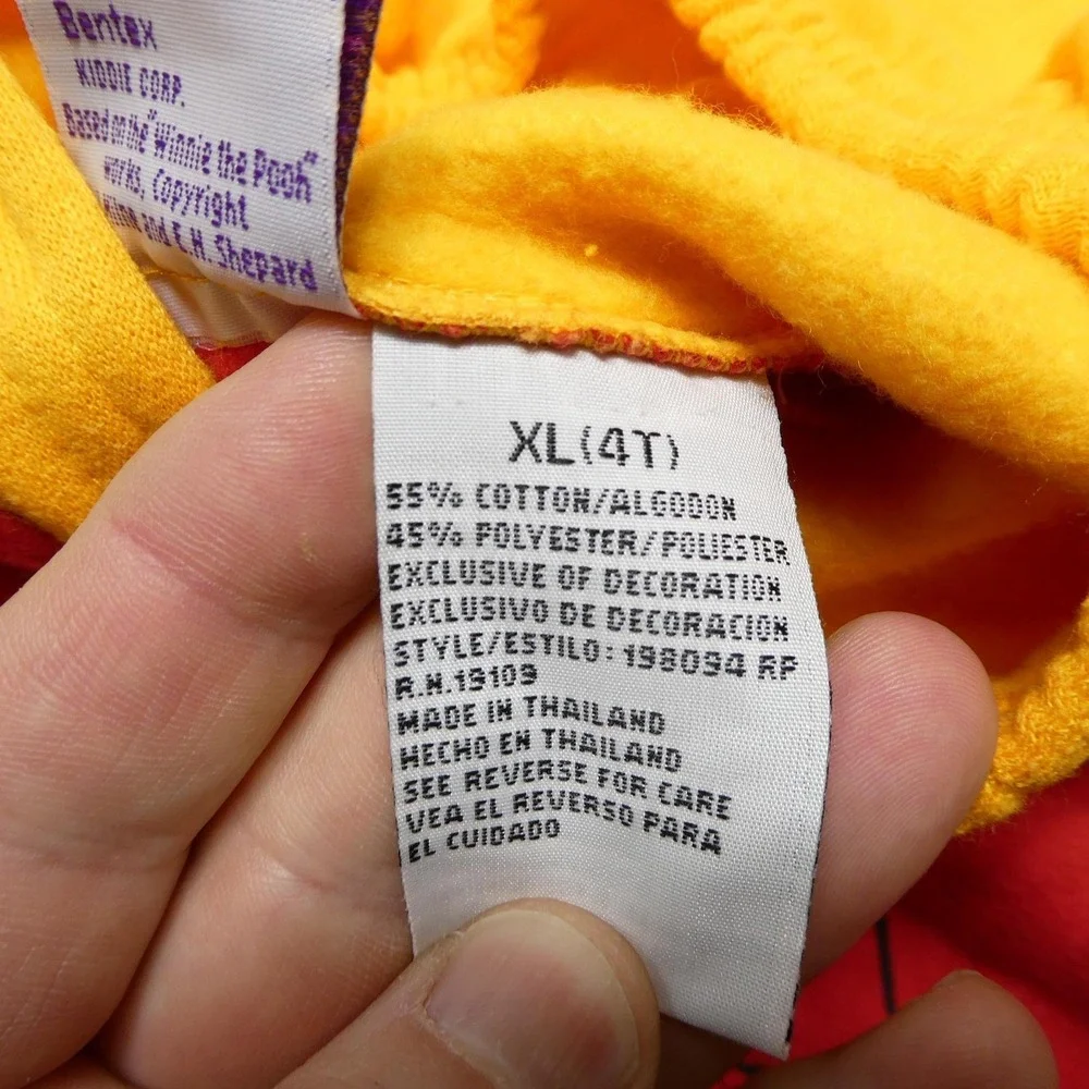 Vintage Winnie The Pooh Pajamas Toddler 4T Yellow Red Hooded Fleece One Piece